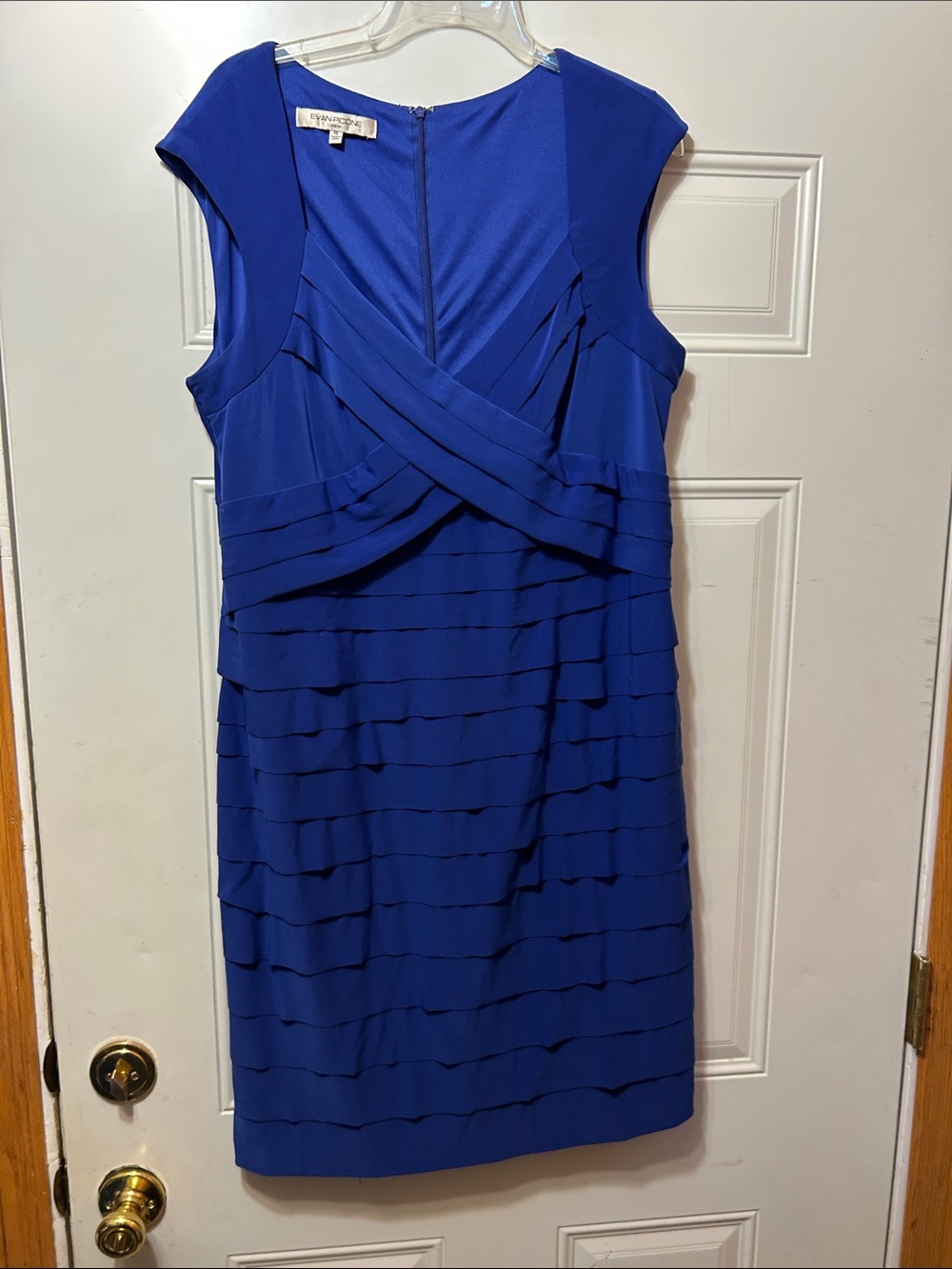 Evan Picone Cobalt Blue Cap-Sleeve Layered Sheath Dress 16